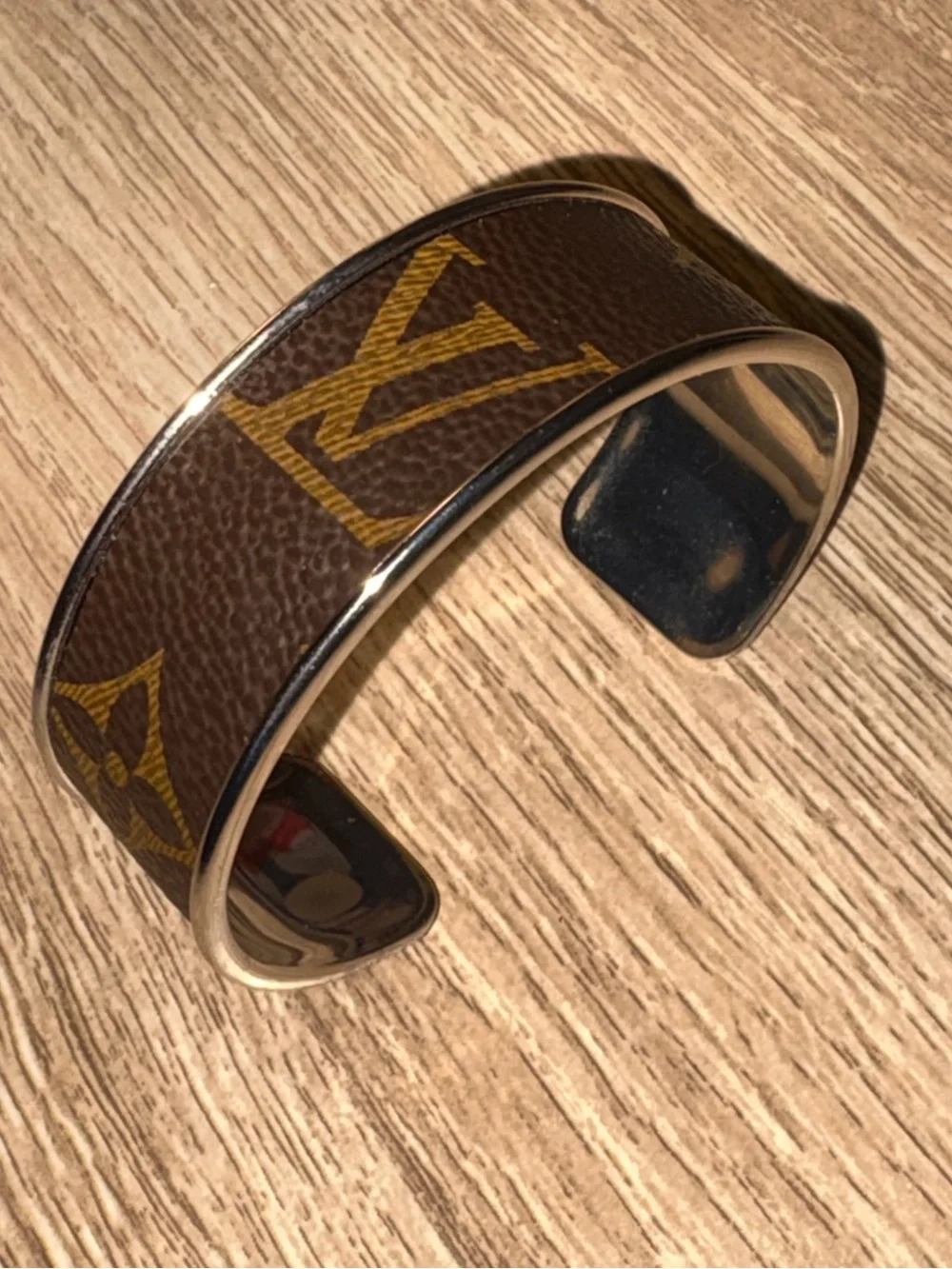 Louis Vuitton Brown and Gold Monogram Open Cuff Bracelet